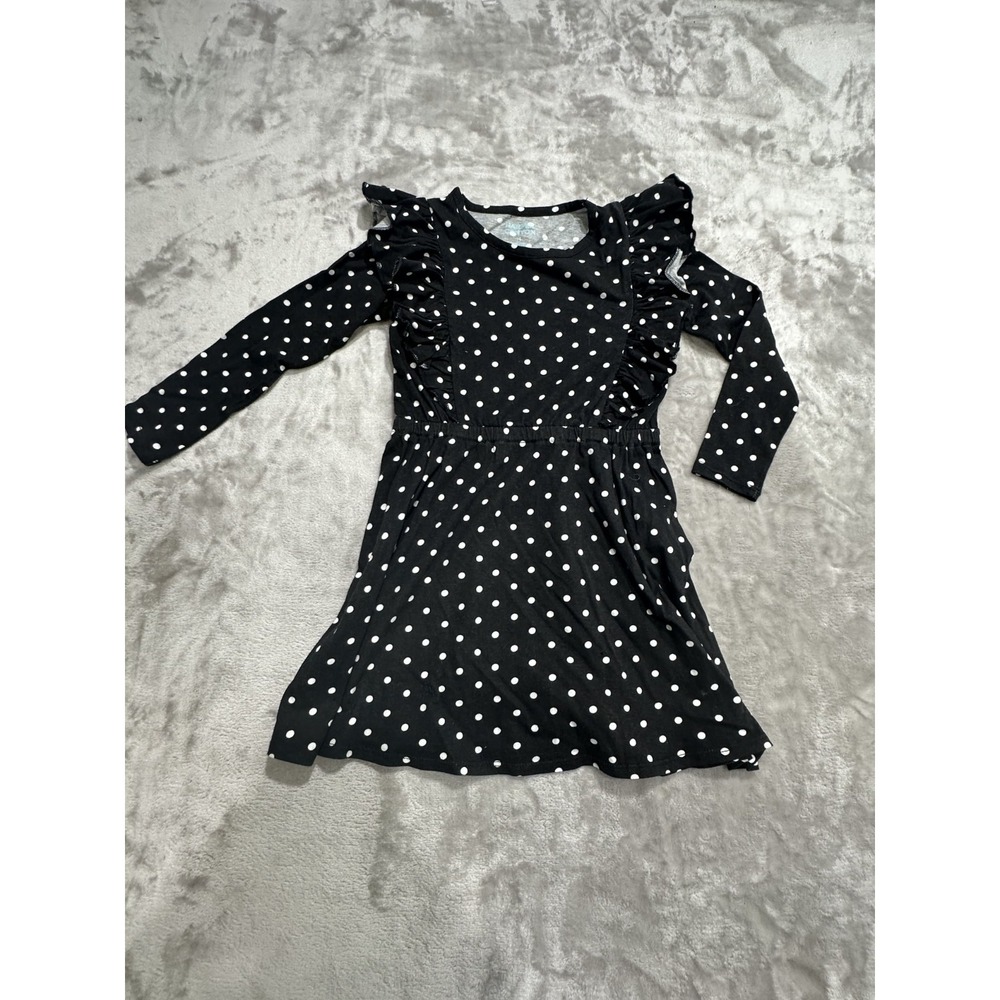 Harper Canyon Dress Girls 4 Black‎ White Polka Dot Long Sleeve Ruffle Dress